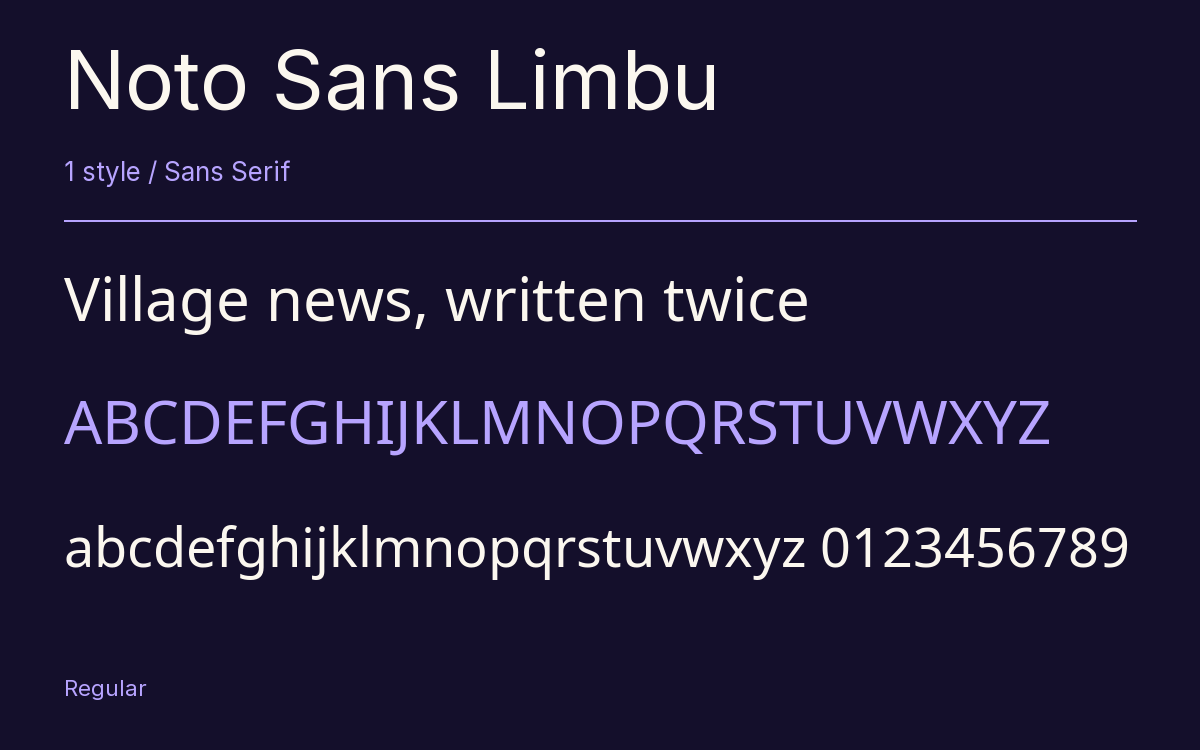 Noto Sans Limbu type specimen with letters and figures