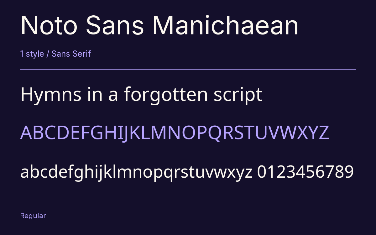 Noto Sans Manichaean type specimen with letters and figures