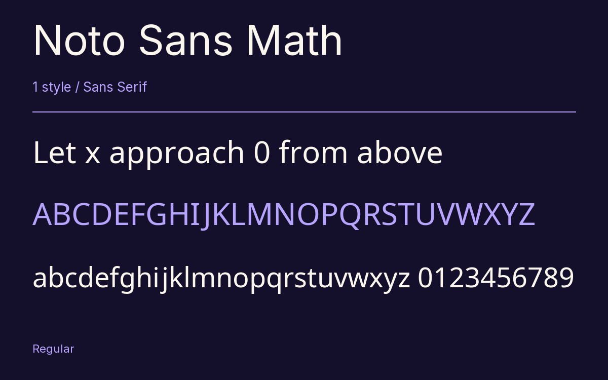 Noto Sans Math type specimen with letters and figures
