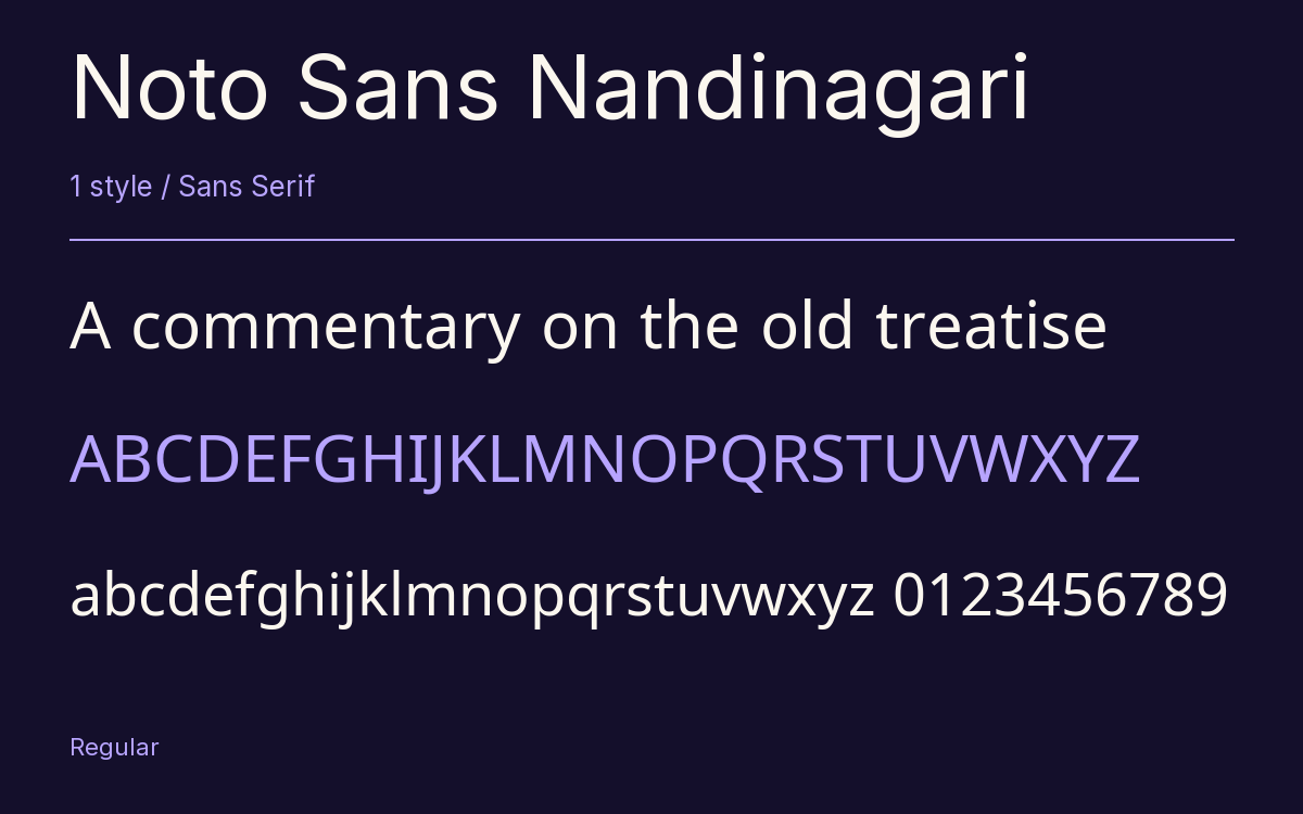 Noto Sans Nandinagari type specimen with letters and figures