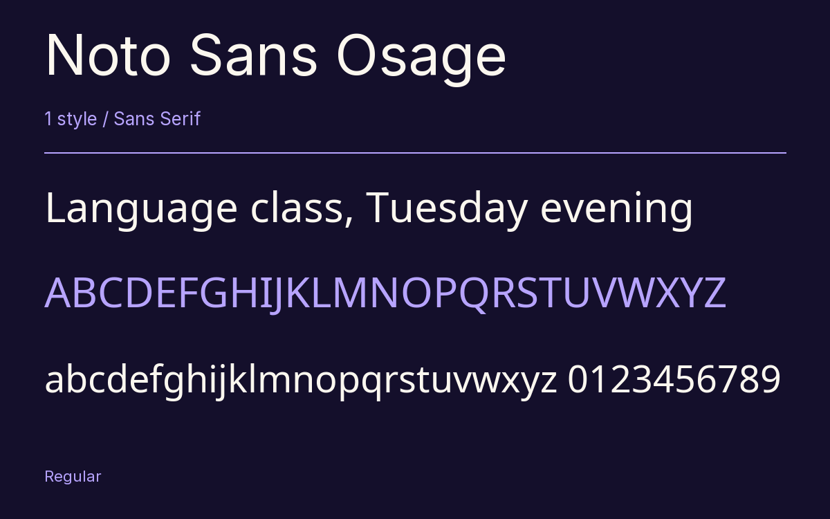 Noto Sans Osage type specimen with letters and figures