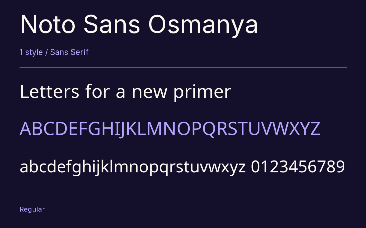 Noto Sans Osmanya type specimen with letters and figures