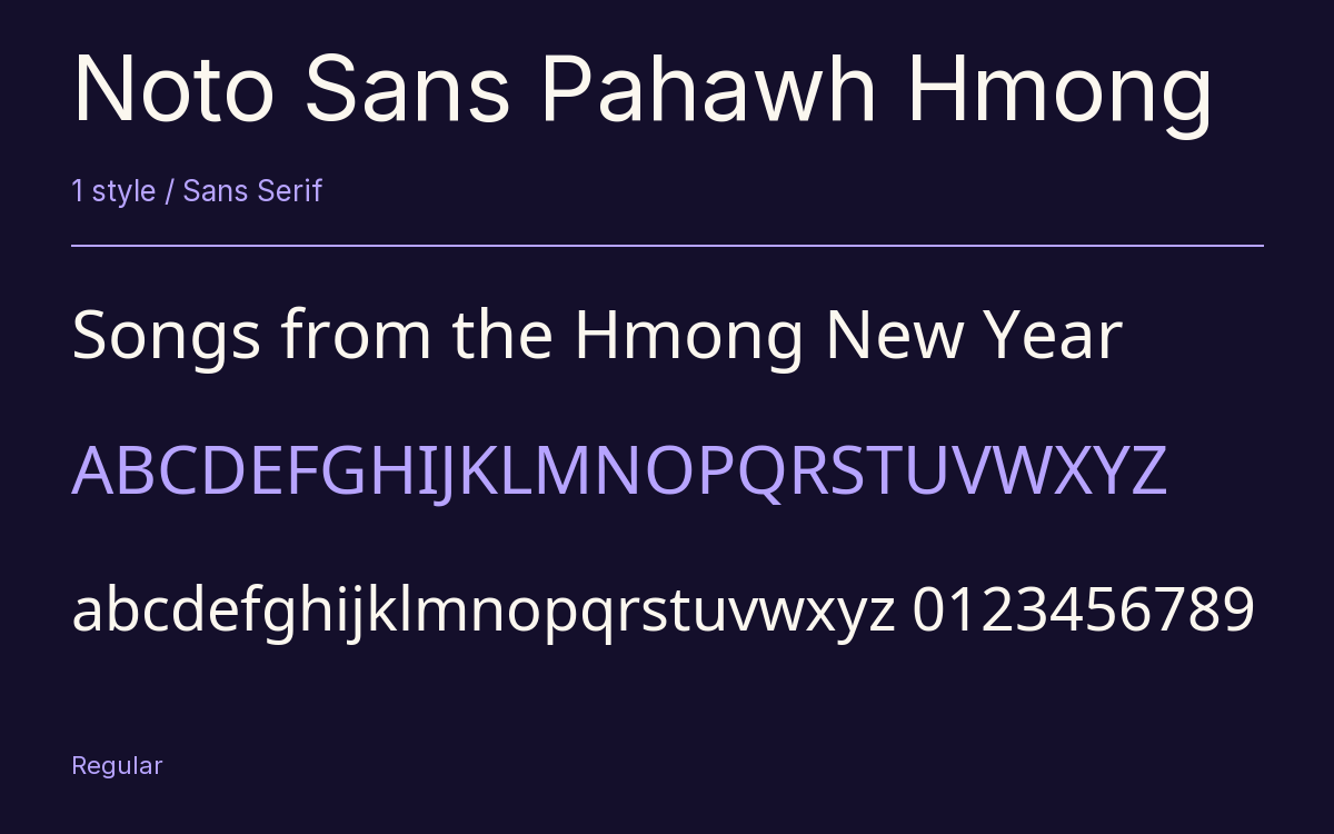 Noto Sans Pahawh Hmong type specimen with letters and figures