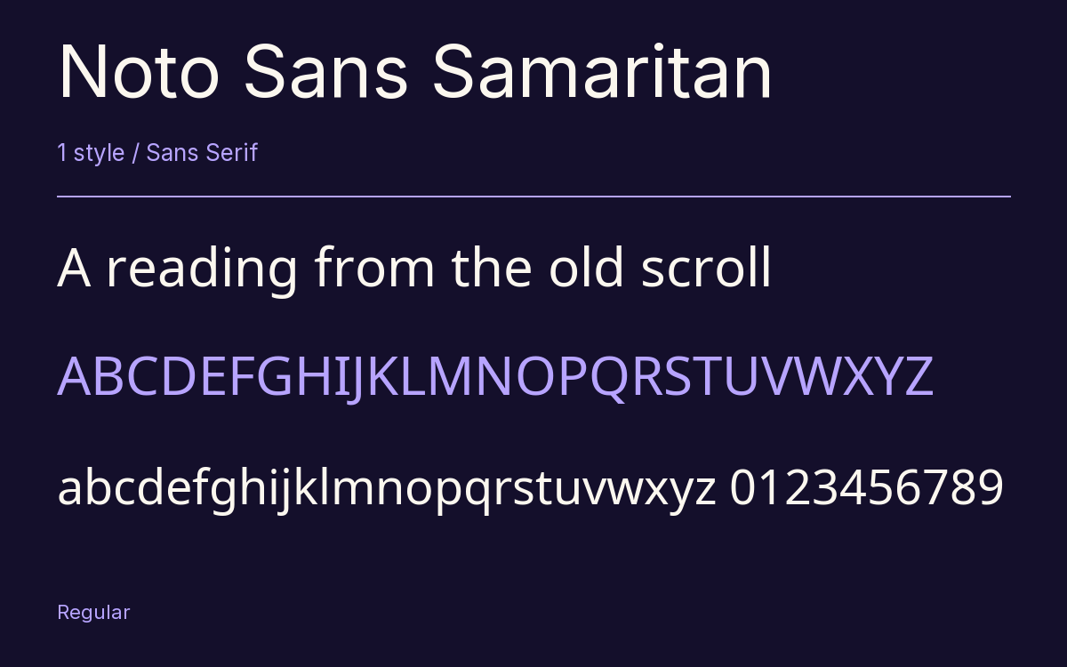 Noto Sans Samaritan type specimen with letters and figures