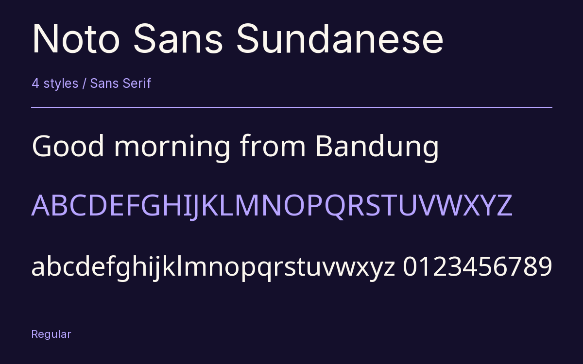 Noto Sans Sundanese type specimen with letters and figures