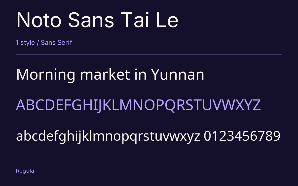 Noto Sans Tai Le type specimen with letters and figures