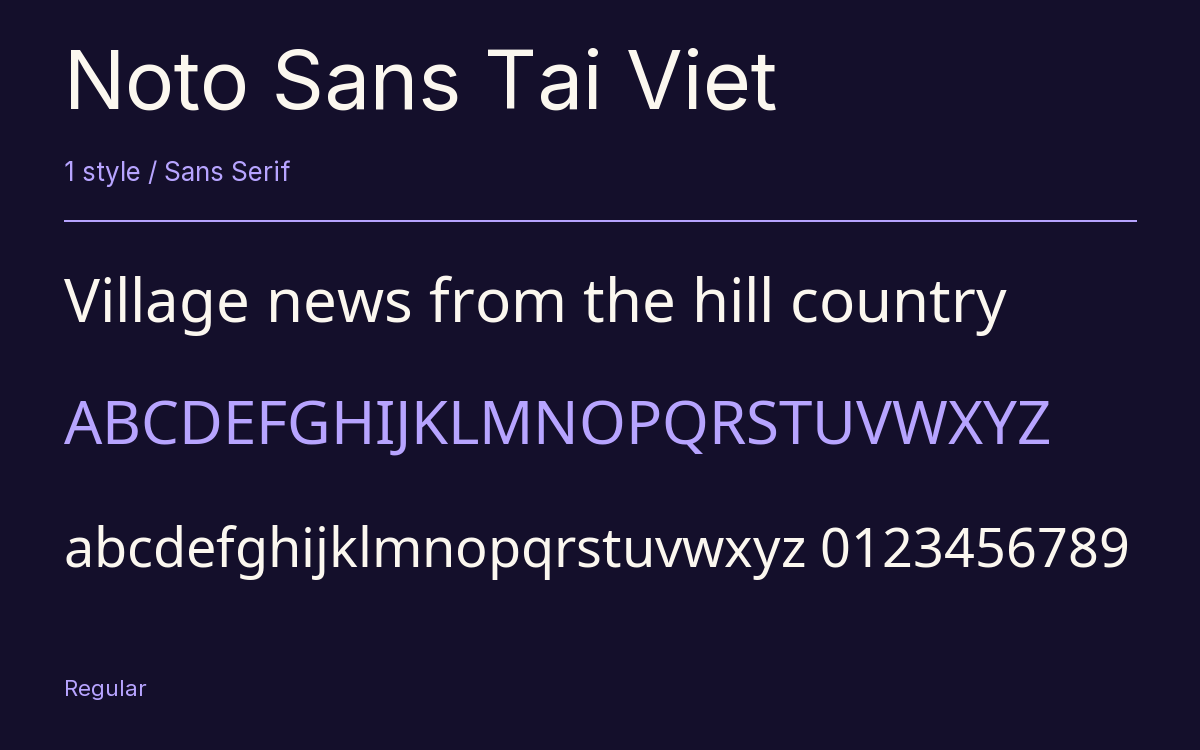 Noto Sans Tai Viet type specimen with letters and figures