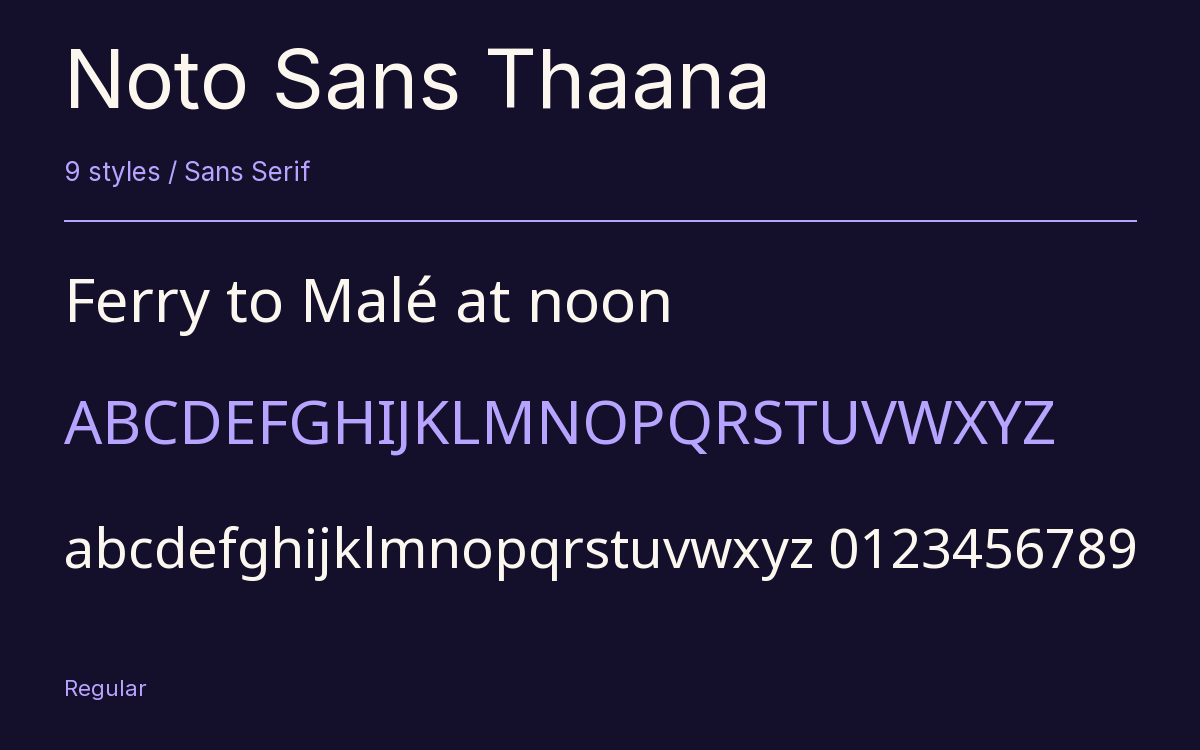 Noto Sans Thaana type specimen with letters and figures
