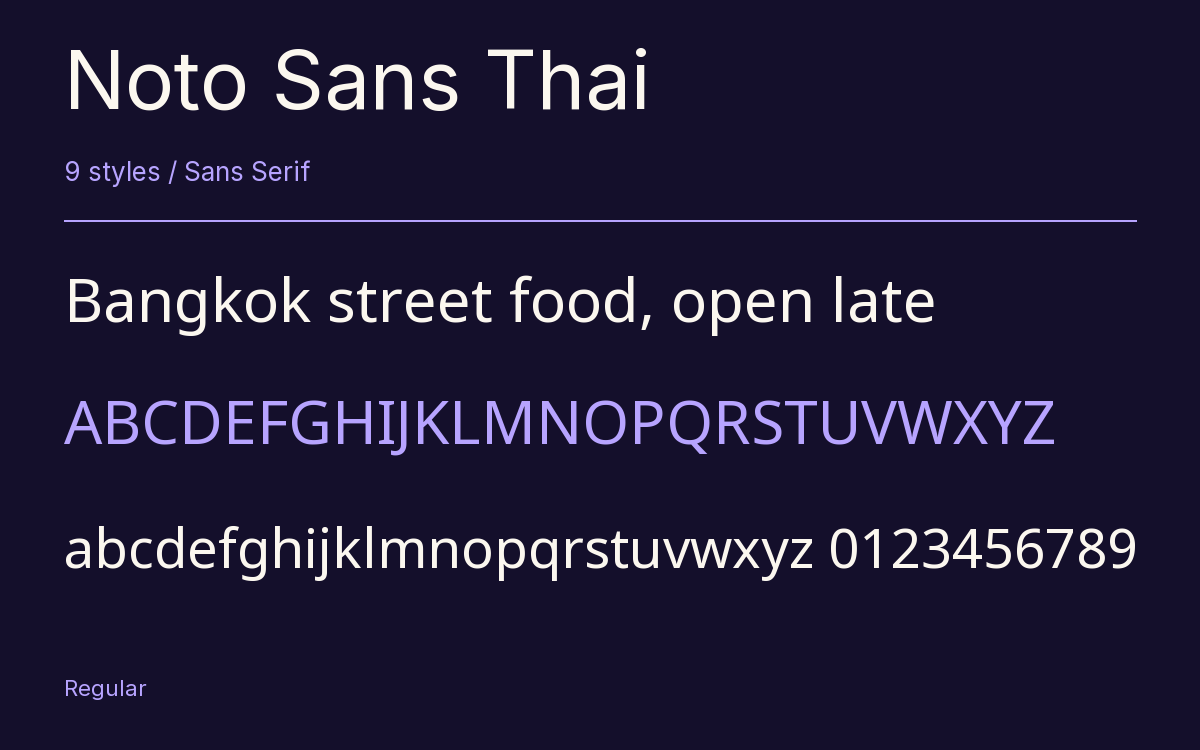 Noto Sans Thai type specimen with letters and figures