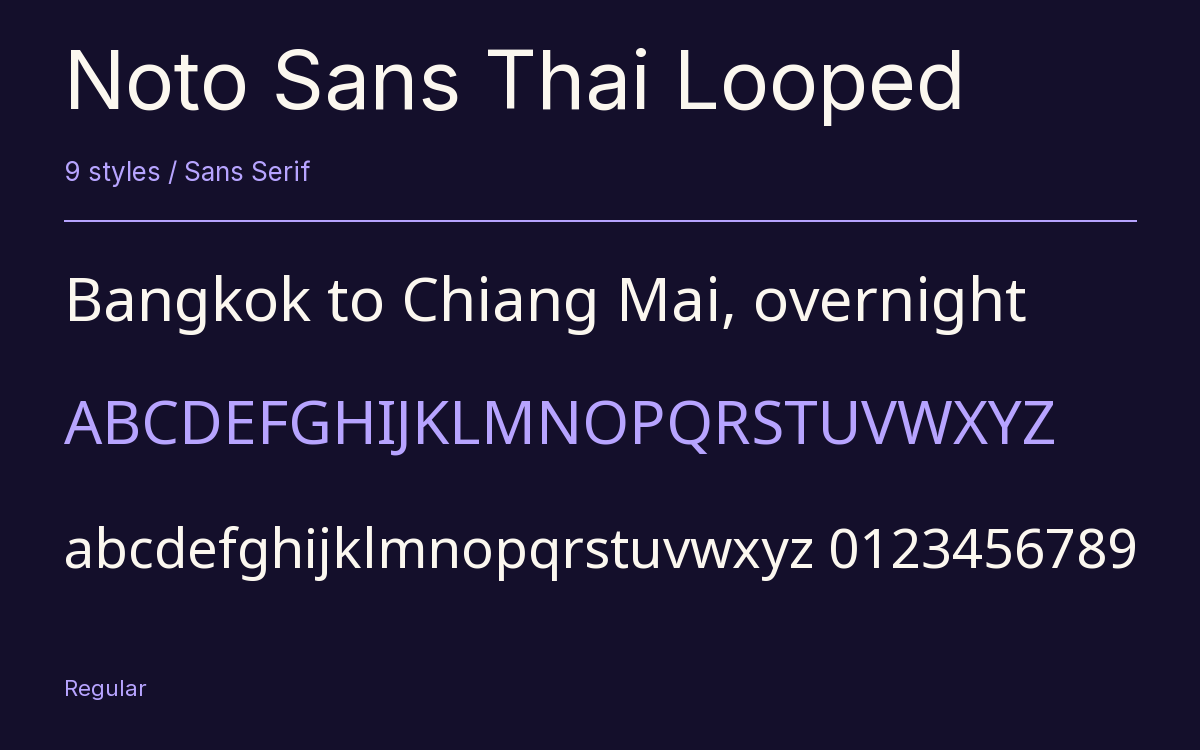 Noto Sans Thai Looped type specimen with letters and figures