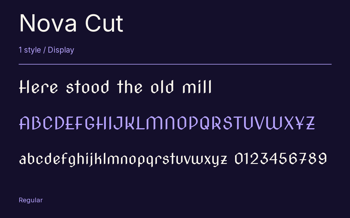 Nova Cut type specimen with letters and figures