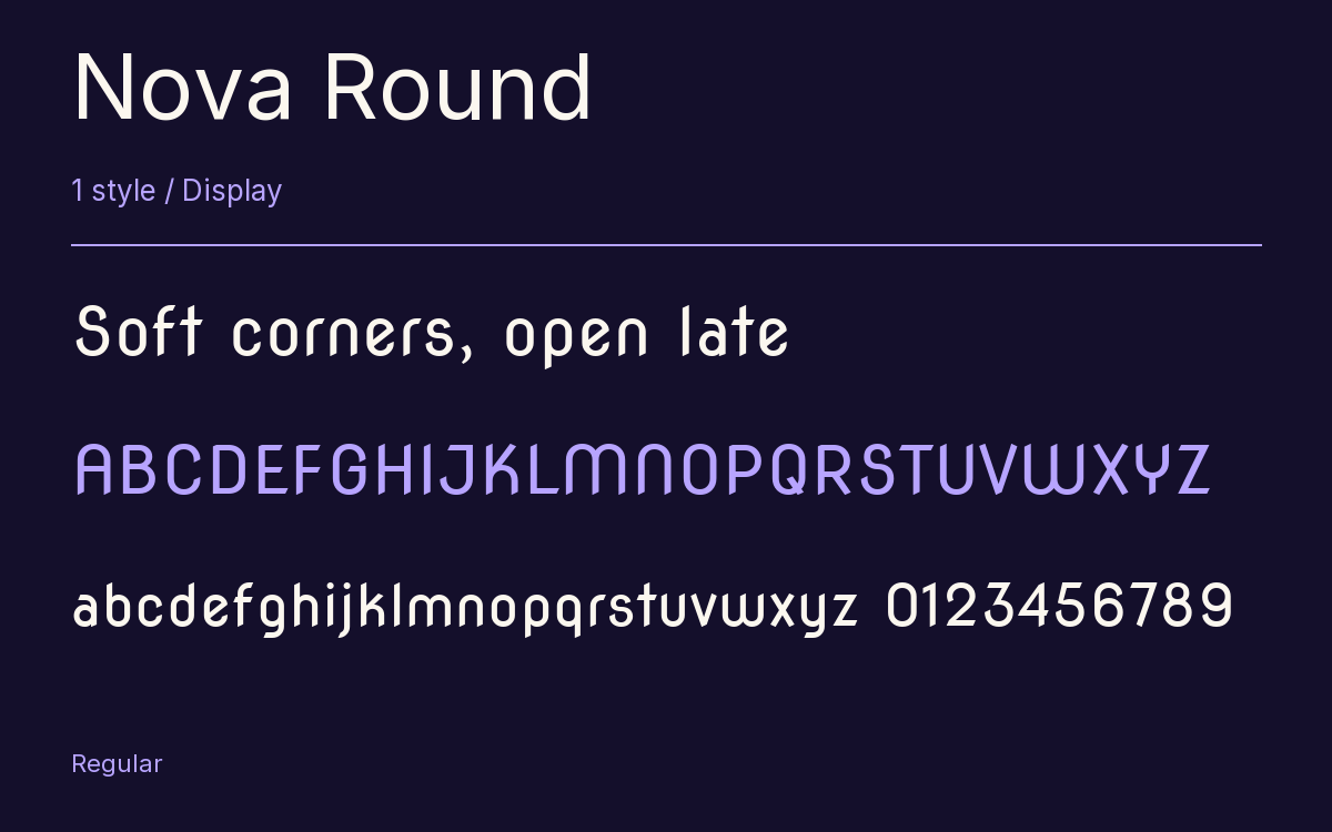 Nova Round type specimen with letters and figures