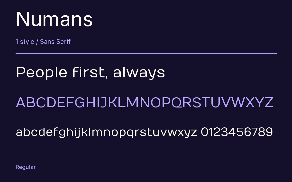 Numans type specimen with letters and figures