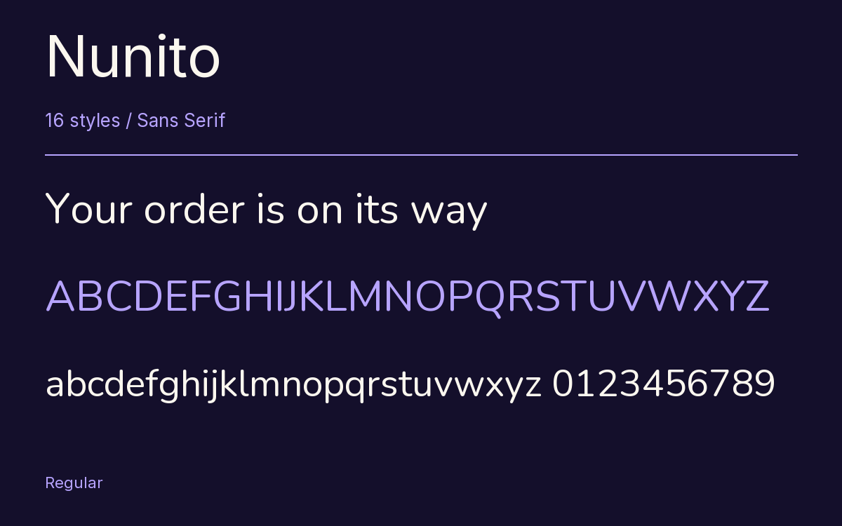 Nunito type specimen with letters and figures