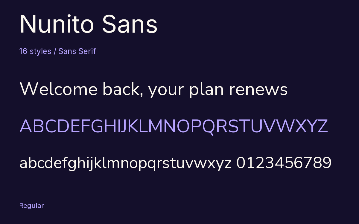 Nunito Sans type specimen with letters and figures