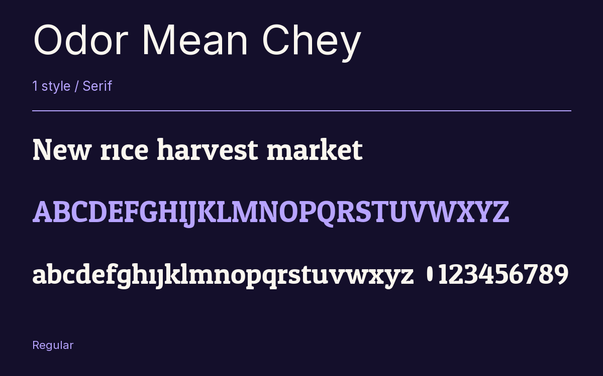 Odor Mean Chey type specimen with letters and figures