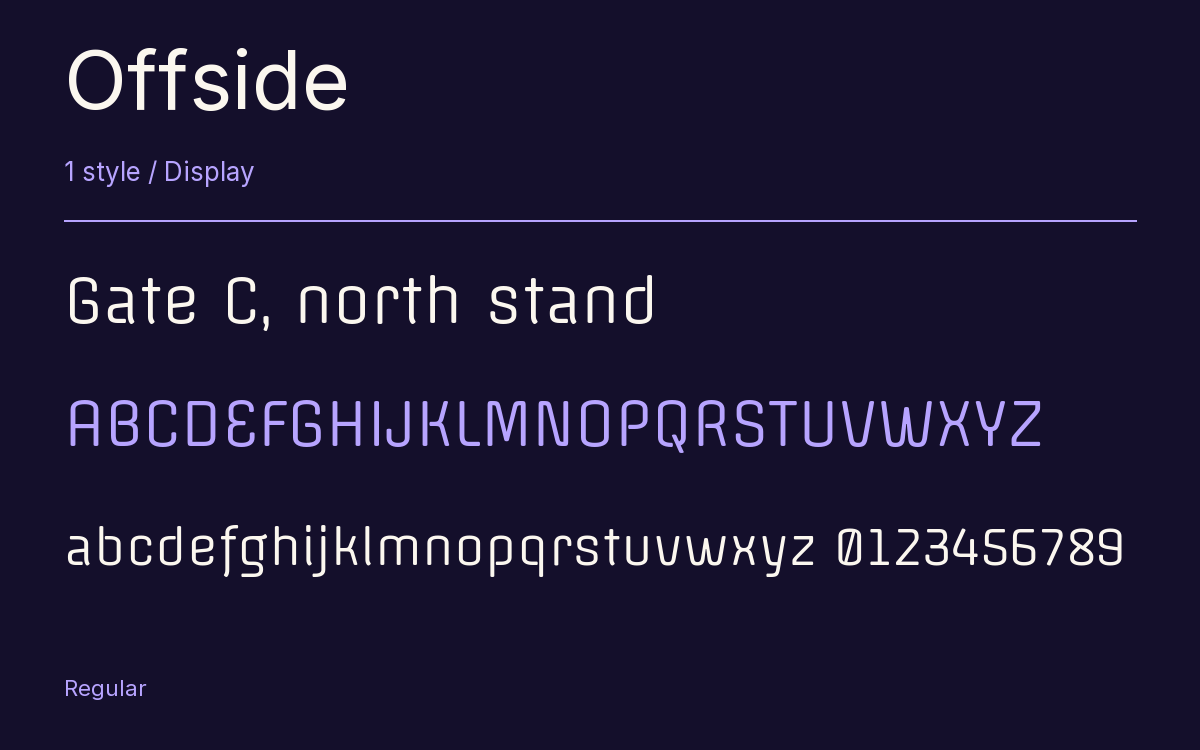 Offside type specimen with letters and figures