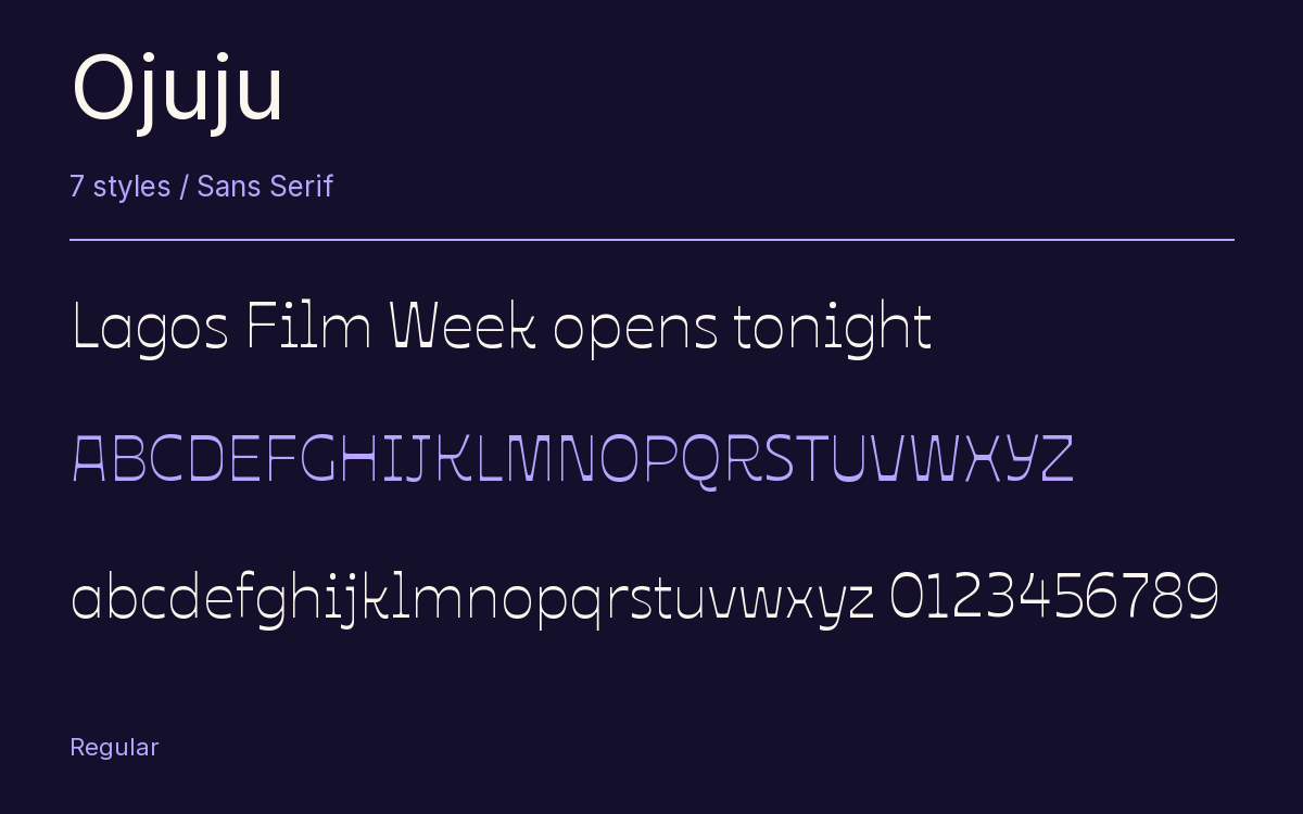 Ojuju type specimen with letters and figures