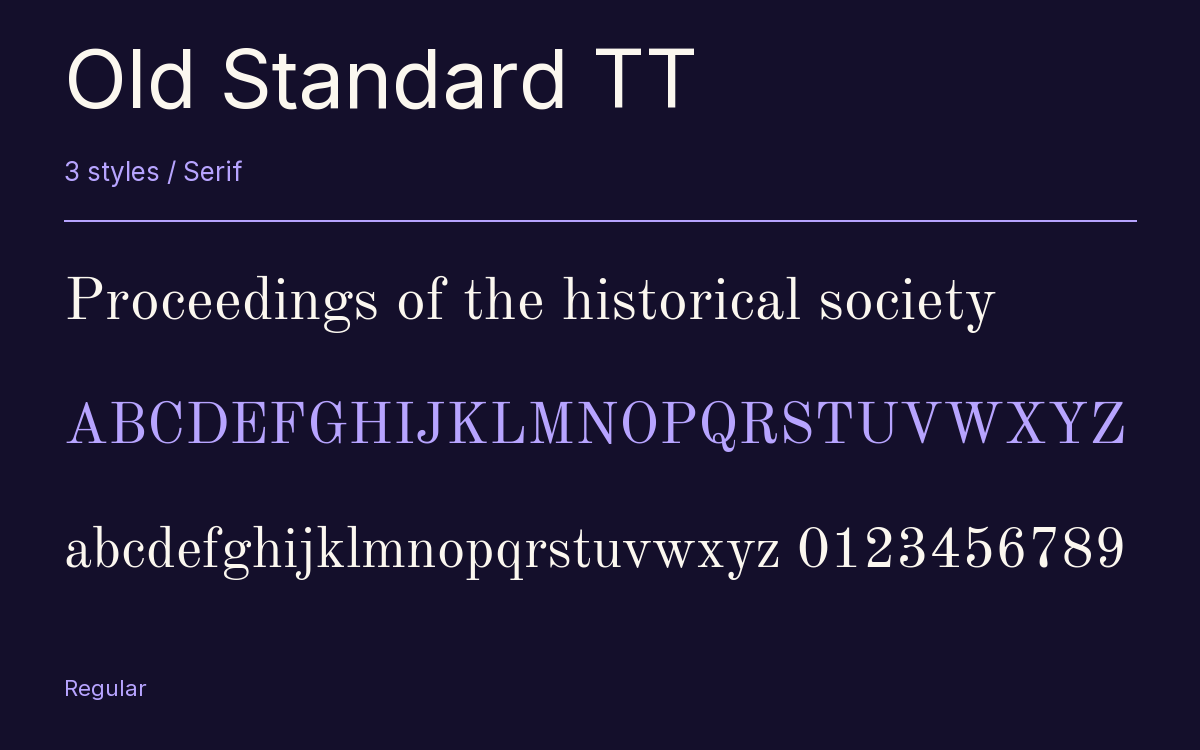 Old Standard TT type specimen with letters and figures
