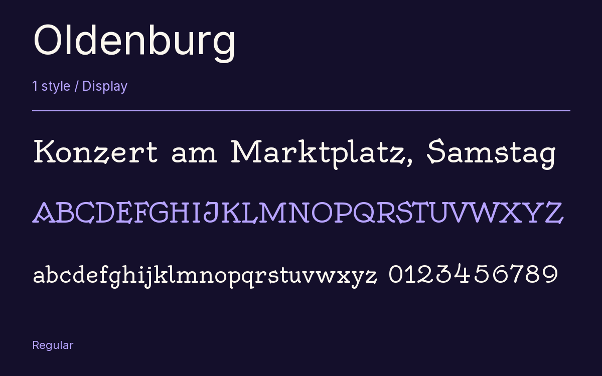 Oldenburg type specimen with letters and figures