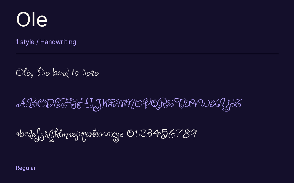 Ole type specimen with letters and figures