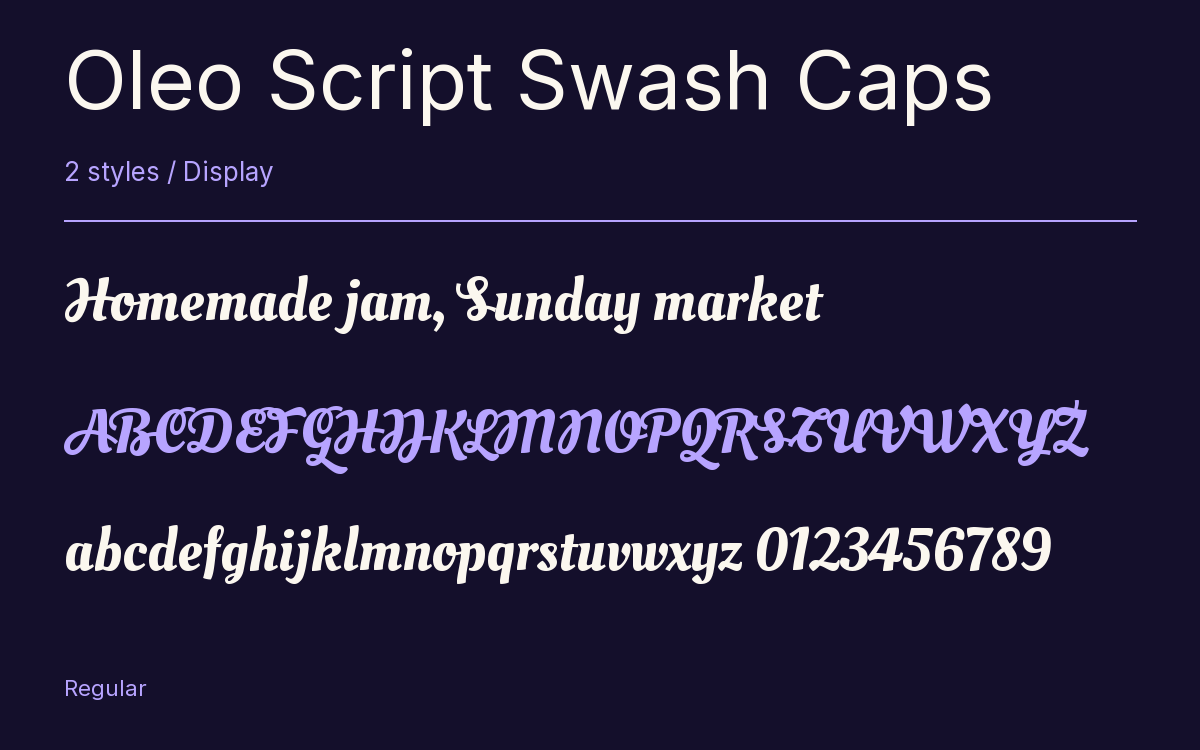 Oleo Script Swash Caps type specimen with letters and figures