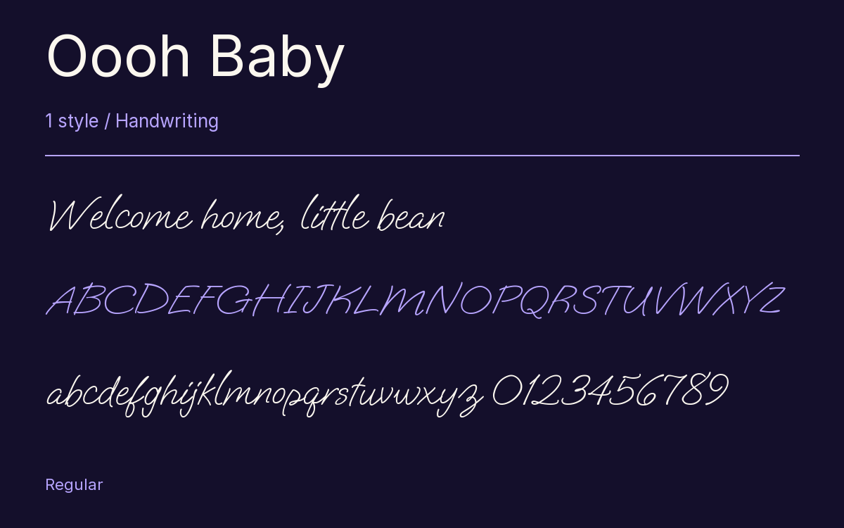 Oooh Baby type specimen with letters and figures