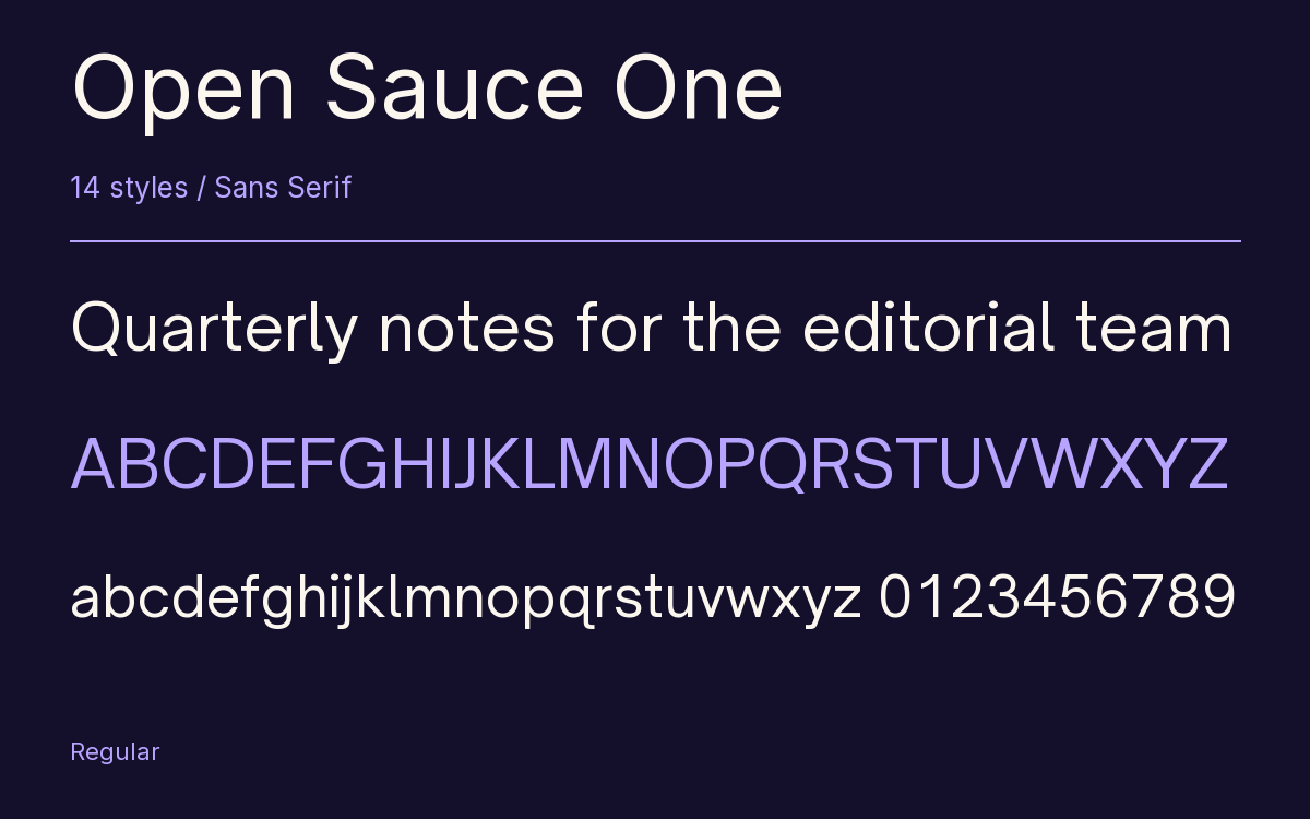 Open Sauce One type specimen with letters and figures