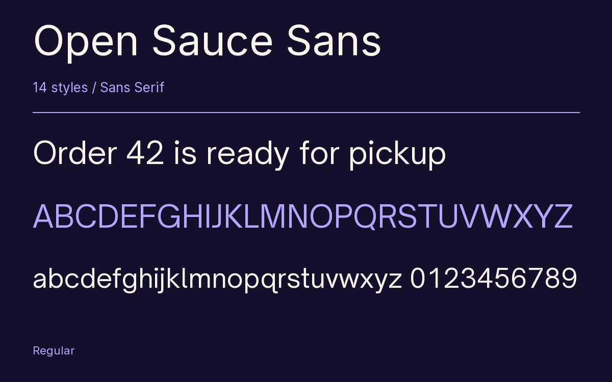 Open Sauce Sans type specimen with letters and figures