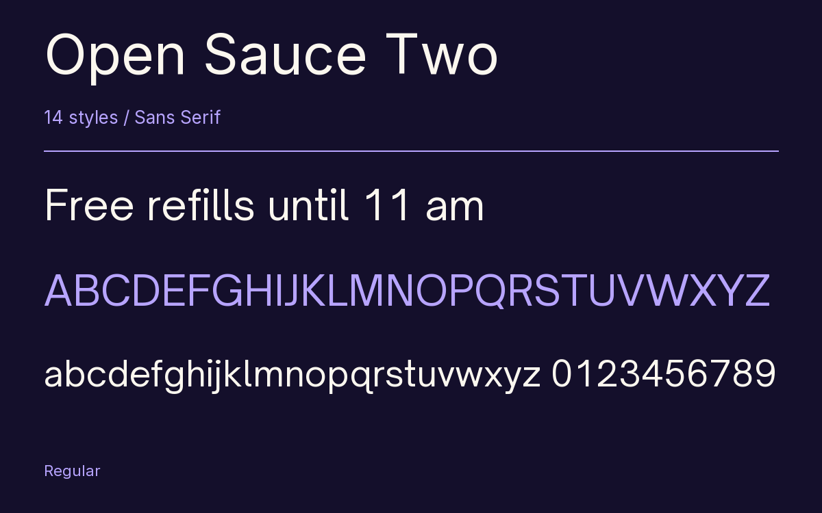 Open Sauce Two type specimen with letters and figures