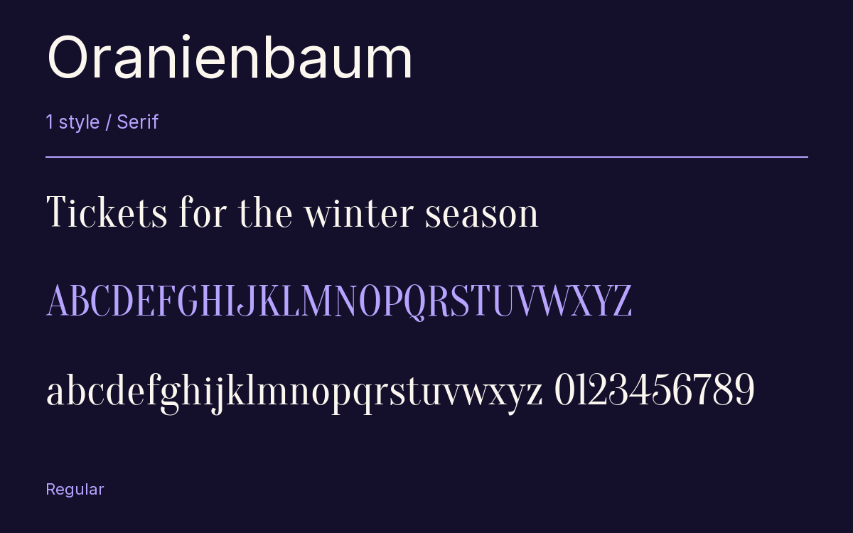 Oranienbaum type specimen with letters and figures