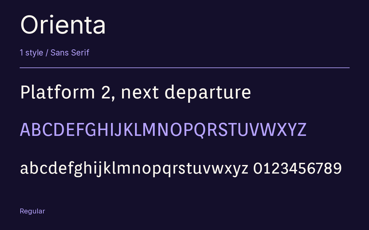 Orienta type specimen with letters and figures
