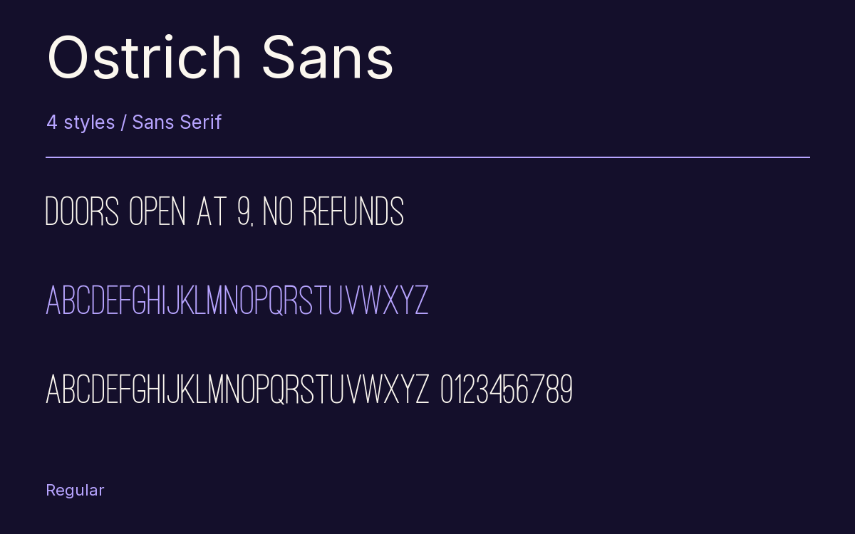 Ostrich Sans type specimen with letters and figures