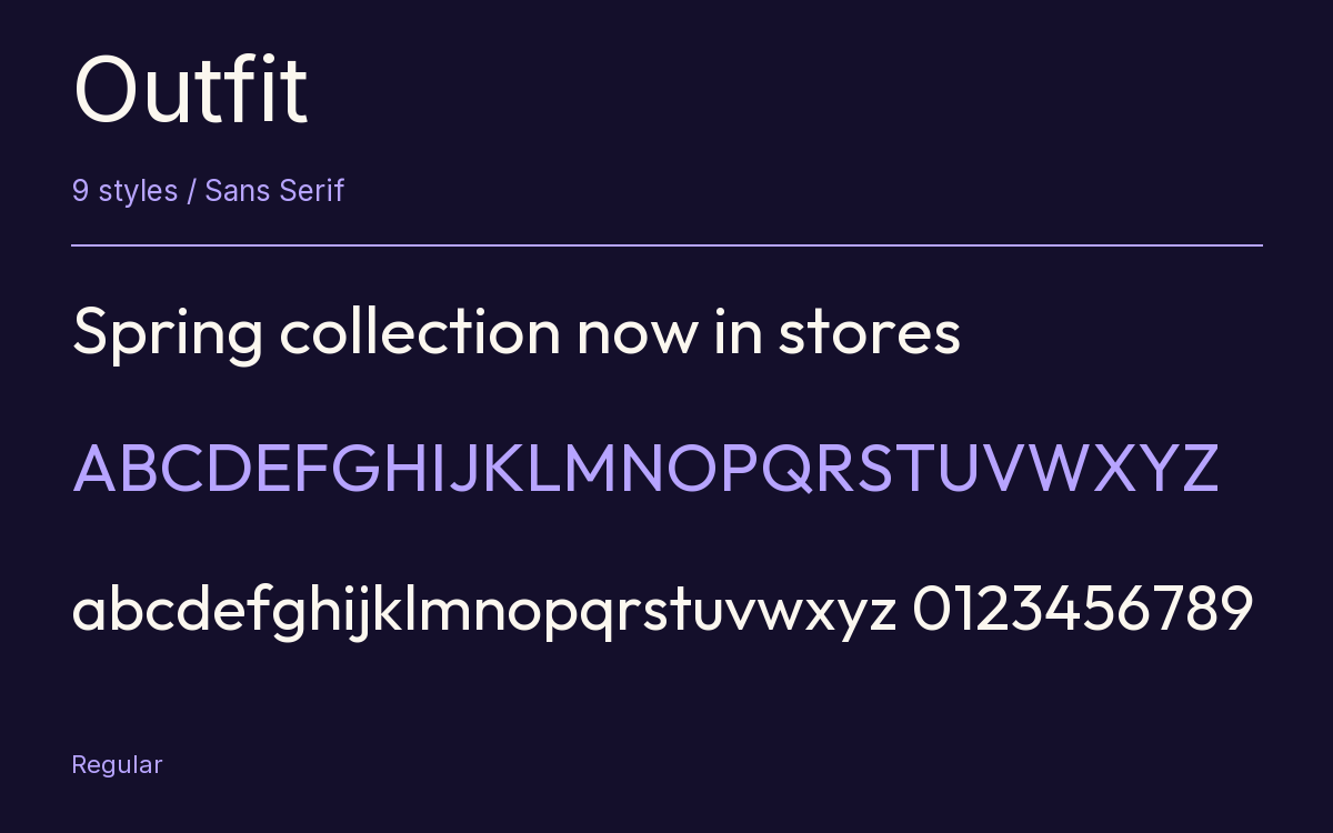 Outfit type specimen with letters and figures