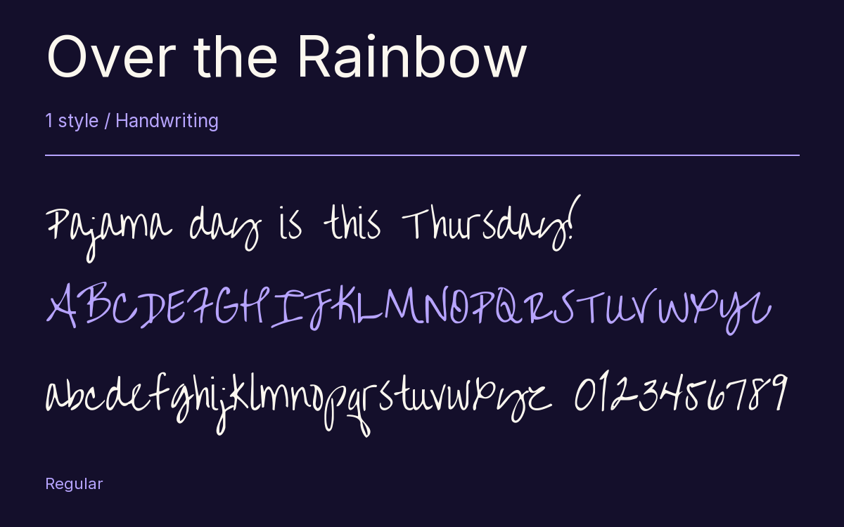 Over the Rainbow type specimen with letters and figures