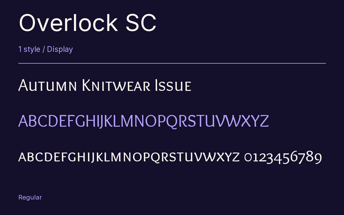 Overlock SC type specimen with letters and figures