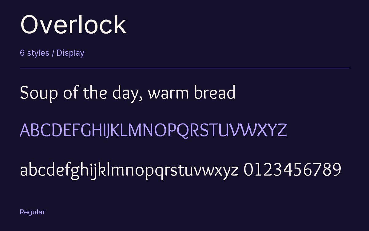 Overlock type specimen with letters and figures