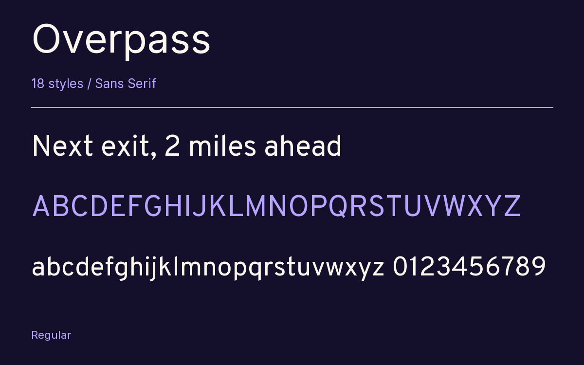 Overpass type specimen with letters and figures