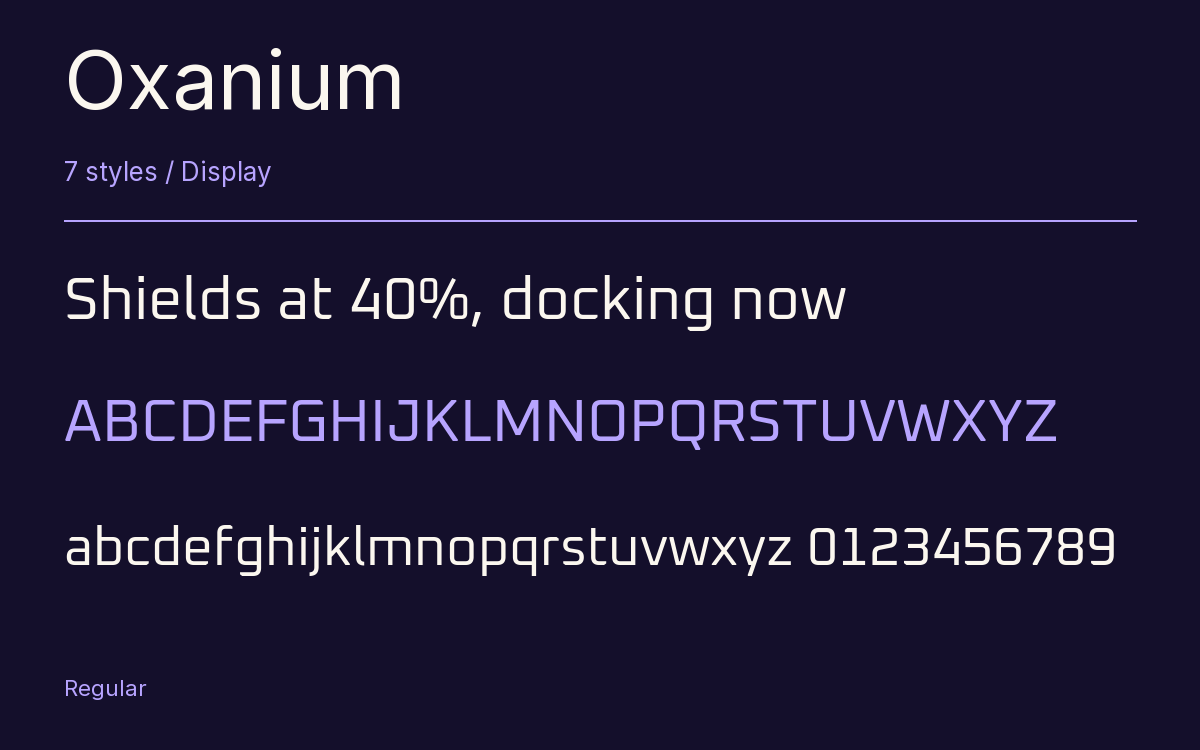 Oxanium type specimen with letters and figures