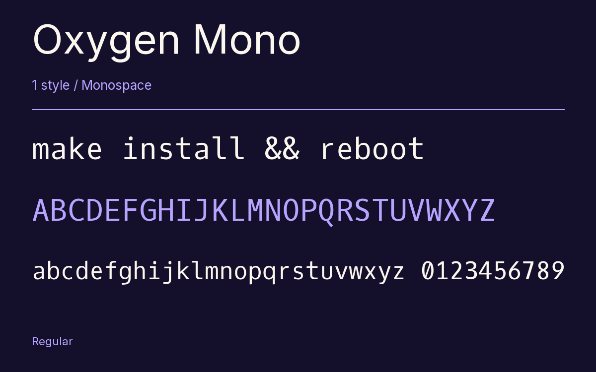 Oxygen Mono type specimen with letters and figures