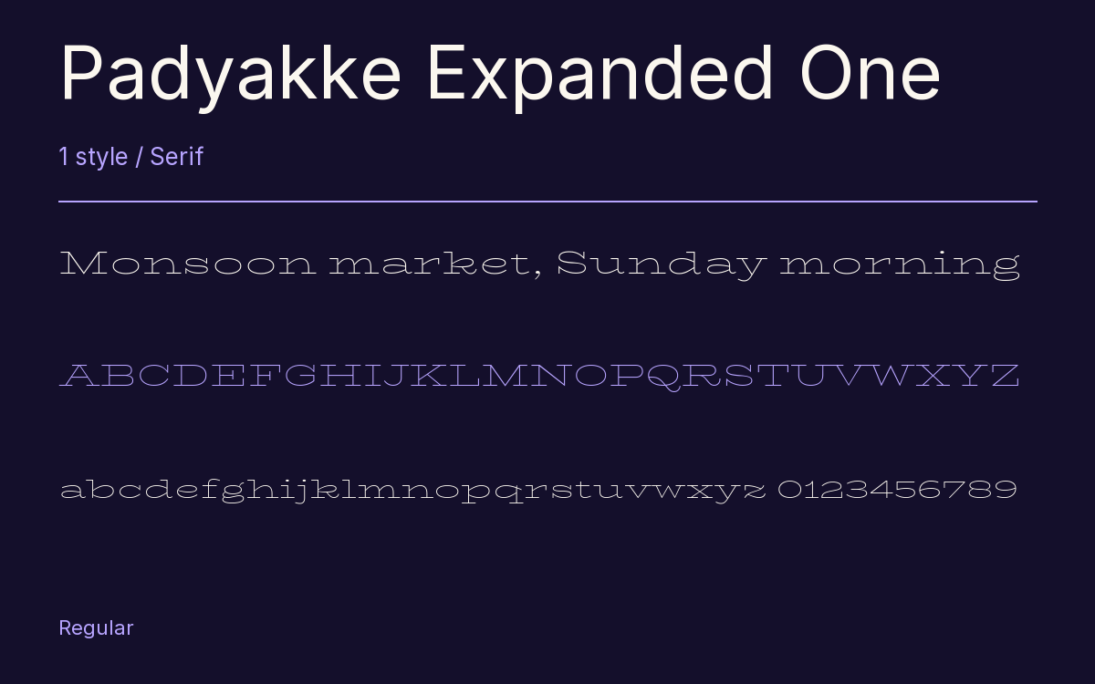 Padyakke Expanded One type specimen with letters and figures