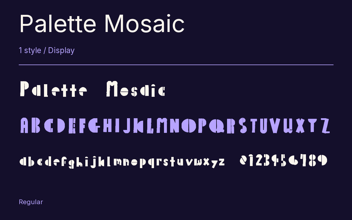 Palette Mosaic type specimen with letters and figures
