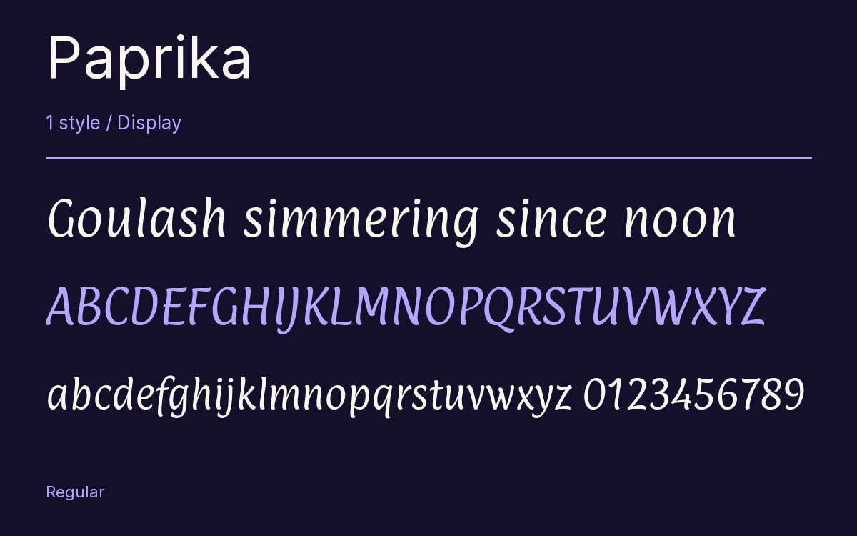 Paprika type specimen with letters and figures