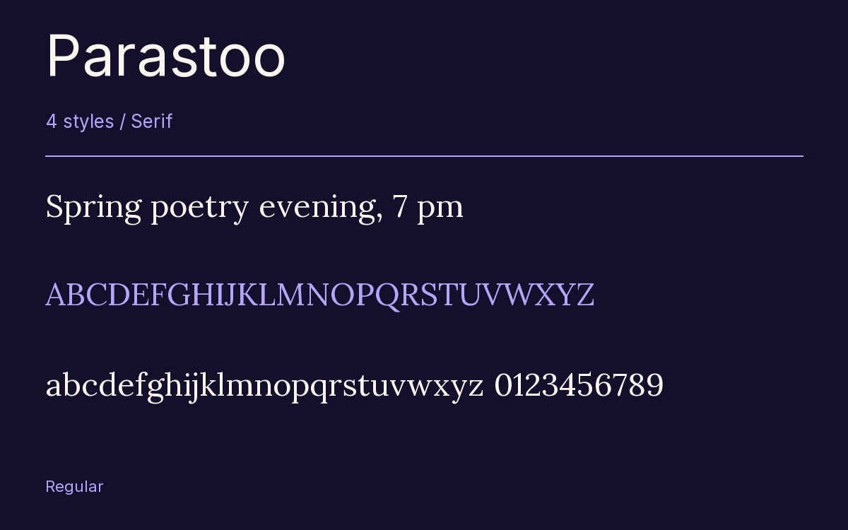 Parastoo type specimen with letters and figures