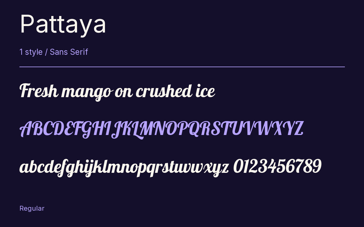 Pattaya type specimen with letters and figures