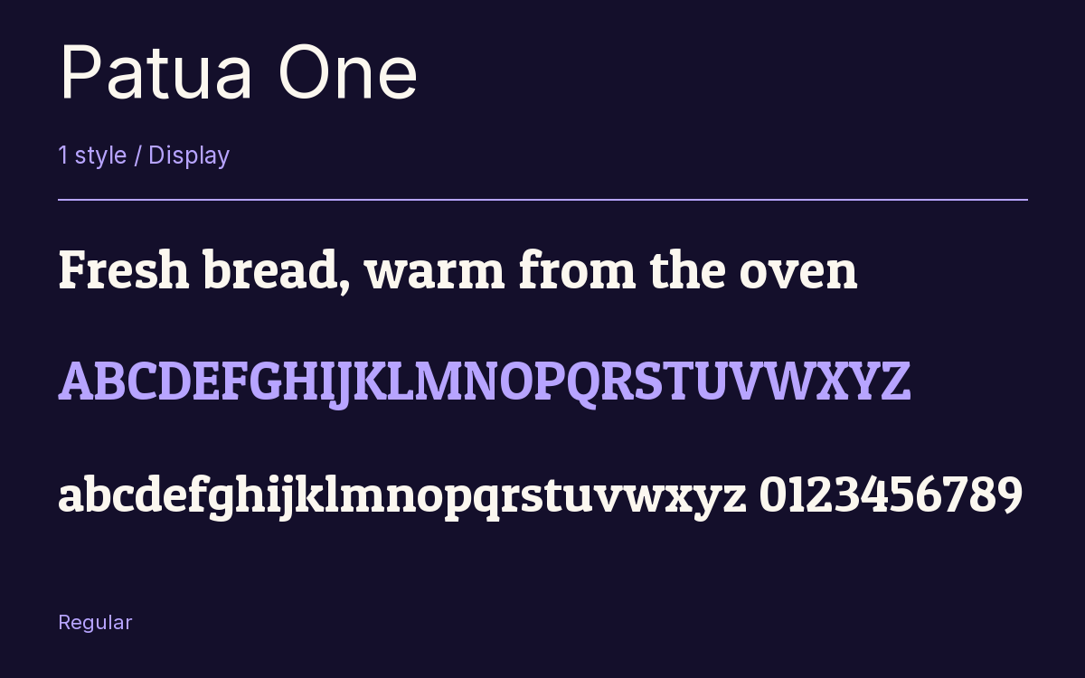 Patua One type specimen with letters and figures