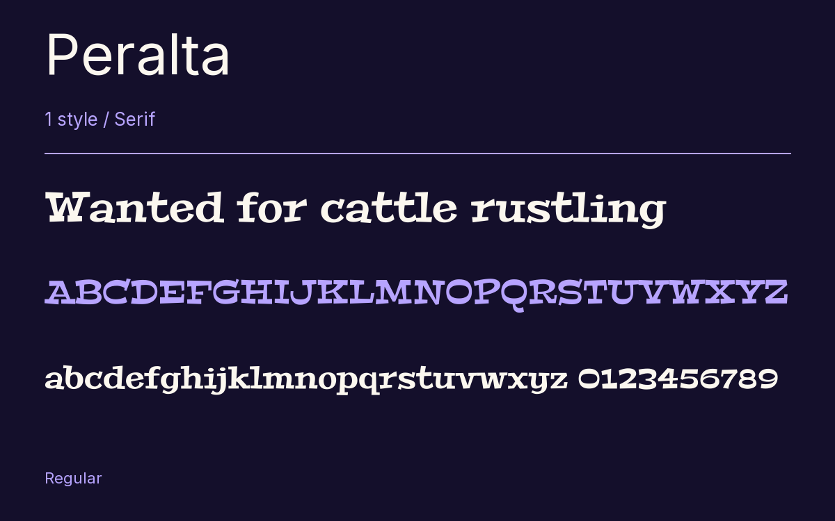 Peralta type specimen with letters and figures