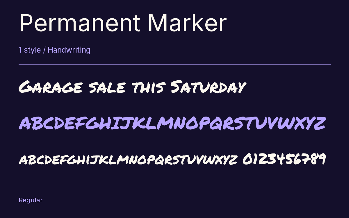 Permanent Marker type specimen with letters and figures