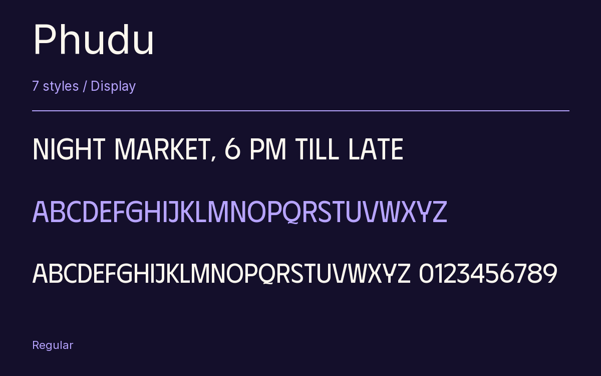 Phudu type specimen with letters and figures