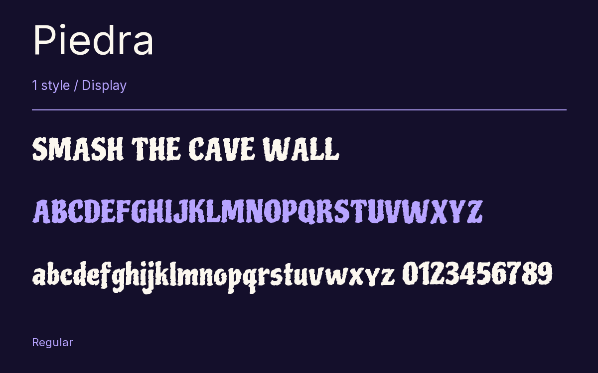 Piedra type specimen with letters and figures